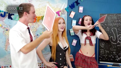 Corra Cox and Madison Morgan turn a classroom party into a wild Jerkaoke threesome