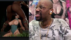 Delicious Thicc Hard Transgender Rouge Is Cumming Extra Hard for Us, Bald Pussy Lara Croft Tasting Transgender BBC Girl Cock