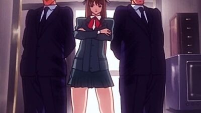 Sexy cartoon teen in uniform enjoys intense group sex with bondage & bukkake