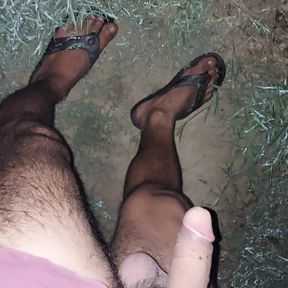 Boy walking naked in the jungle