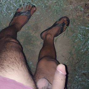Boy walking naked in the jungle
