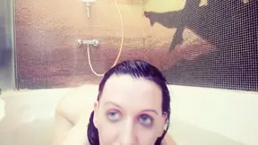 Girl with hairy pussy takes off her panties and bathes in a foam bath