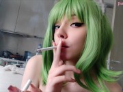 Cute Green Hair Egirl smoking 2 cigarettes at the same time (full vid on my 0nlyfans/ManyVids)