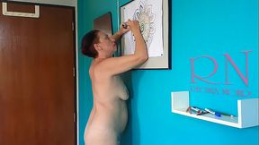 Indian nudist painting Indian pattern - Mandala. Relax music. Naked art workshop. Scene 4