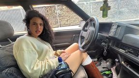 Sexy cowgirl struggling with her 1987 carburetor renault