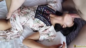 Asian pussy is so hairy it barely lets a big dick pass inside