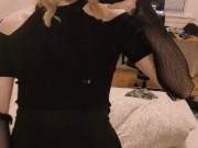 Cute femboy cums in the mirror