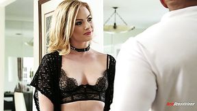 Sssy and fine blondie in sexy black lingerie wants to fuck a black man