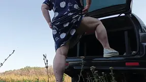 neighbor squirts several times in a row in a public place near the car