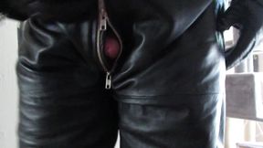 Wanking in leather