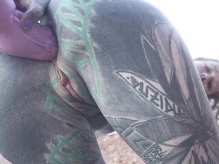 TATTOO teen outdoor ANAL masturbation