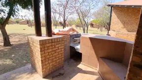 Cum faced bikini girl tanning in public after sucking cock