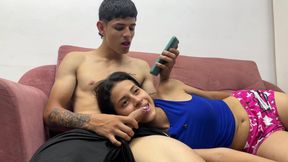 I Surprised My Stepsister While We Were Watching a Movie, I Put My Cock Directly in Her Mouth and She Sucked It Like a Whore.