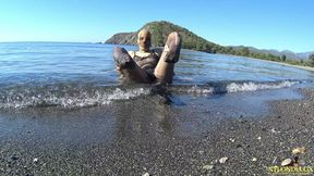 Wet Tulle Dress and Nylon on the Beach