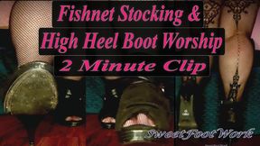 2 Minute Clip BBW in Fishnet Stockings and Boot Heels Foot Worship POV SweetFootWork