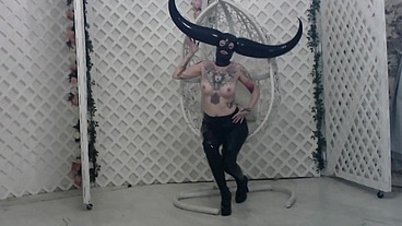 Horned Latex Mask and PVC Striptease
