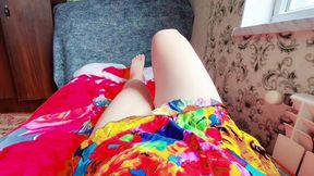 Pre Cumming Masturbation Cute Ladyboy Legs Hands Free Swallowing