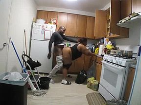 BLACK BBW GETS FUCKED IN THE KITCHEN WHILE COOKING TAKES BIG CUM SHOT