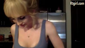 big boobs American blonde shemale lady with big round ass strokes her girly cock