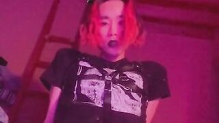 Emo Tgirl Thumbs Herself and plays with Fucktoy