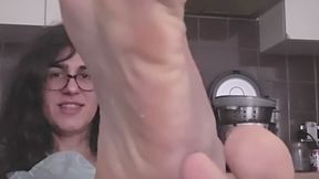 Kitchen wrinkly soles whilst drinking coffee