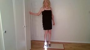 Black minidress and heels with no panties