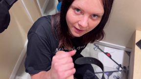 Fast Cum in a Shopping Mall Fitting Room