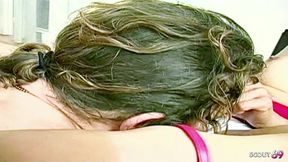 Blonde Shemale Gets a Blowjob From Naughty Neighbors