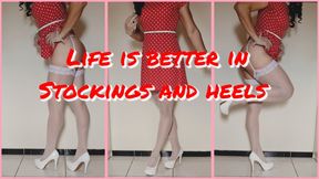 Polkadot Stockings  toe and Chastity makes me a Perfect Crossdresser