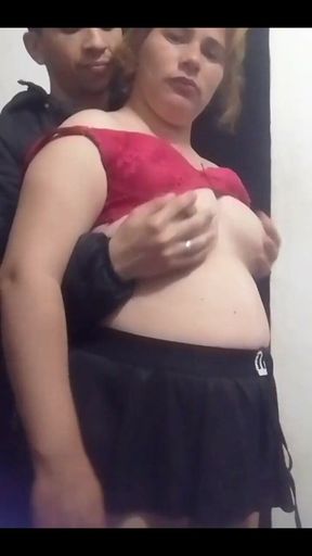 Masturbating Her Standing in Front of the Webcam Recorded From the Side