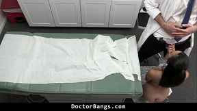 Shy teen patient gives blowjob on her knees to the perv doctor