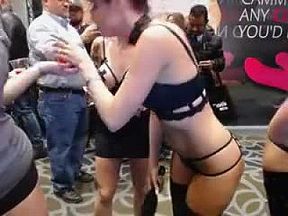 Provocative redhead beauty shows off her big boobs in a pub 06