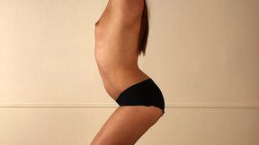 Gloria: topless ballgagged barefoot girl stands on the floor with her hands tied above, and her friend spanks her (HD MP4)