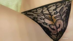 Pussy Rubbing in Lace Panties. Cute Lingerie. Legs in Stockings