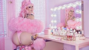Annalee in Full Burlesque Teases In Dressing Room with Feathers, Boa, and Makeup Brush