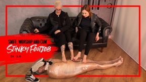 Nara and Lizzy mummify their foot slave with sneakers on his face and make him cum (EN-sub)