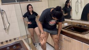 Ballbusting Interracial in the bathroom !! PART 2