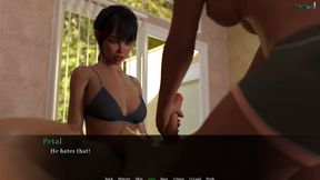 The two women share his penis and play.