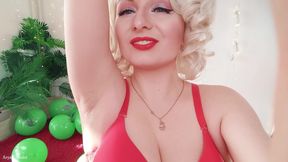 Female Domination Video: Mistress in red lingerie teasing by sweaty armpits (Arya Grander)