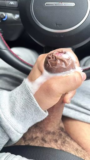 Horny jerk off in the car while driving