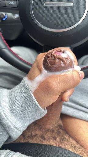 Horny jerk off in the car while driving