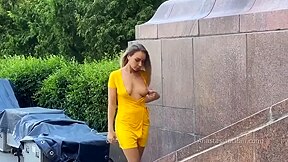 Yellow Dress. Topless Walk