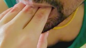 Naughty boy bites Mommy