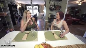 two hot, horny housewife milfs seduce and cheat with pizza delivery guy - shiny cock films - jane cane - coco vandi