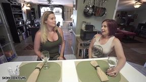 two hot, horny housewife milfs seduce and cheat with pizza delivery guy - shiny cock films - jane cane - coco vandi