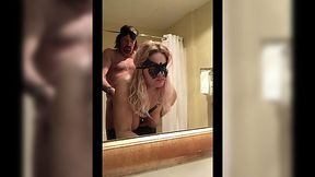 Thick blonde gets pounded in the bathroom, after blowing him