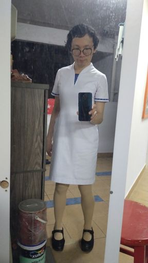 Lets wear someones Singhealth nurse dress, stockings and shoes.