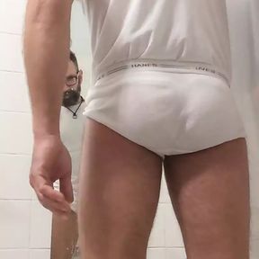 Wet hairy daddy piss on mirror in tighty whities and sensual shower