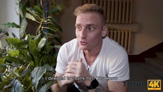 TUTOR4K. He brings cake for a teacher but it turns into dirty fucking as a payment