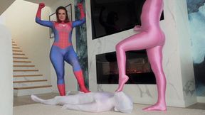 Pink Panther Ruslana And Spider Girl Weronika Rule Over White Shadow At Their Feet Near Fire Place - Part 2 - 4K